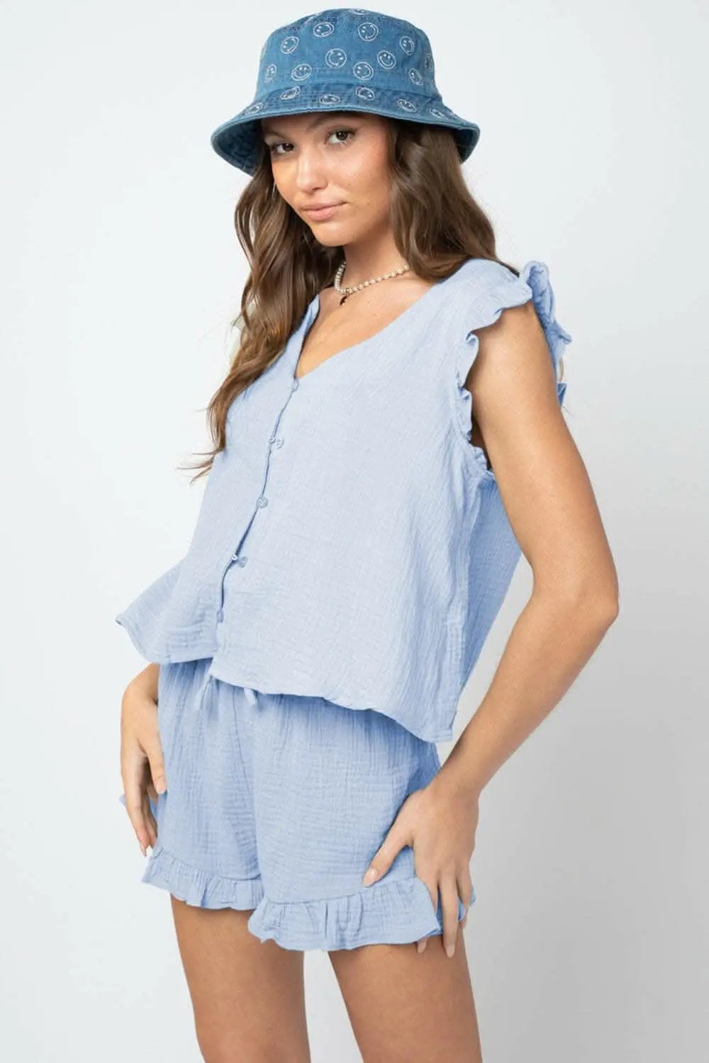 Chic ruffled v-neck top set - Love Salve
